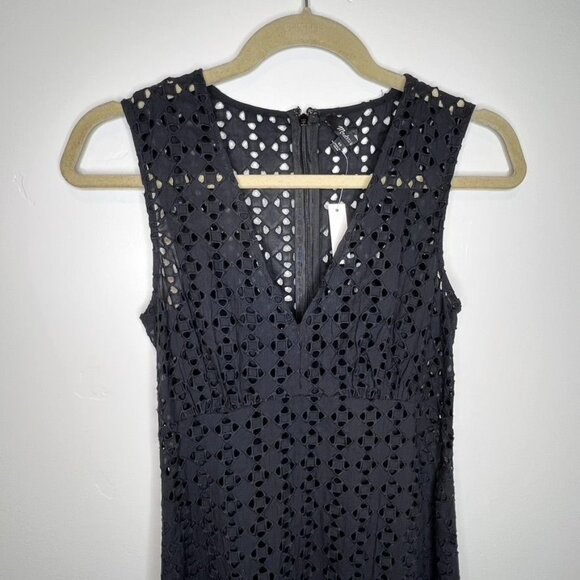 Madewell Black Eyelet Maxi Dress Size 00 Cotton Sleeveless Deep V-Neck NWT - Picture 5 of 7